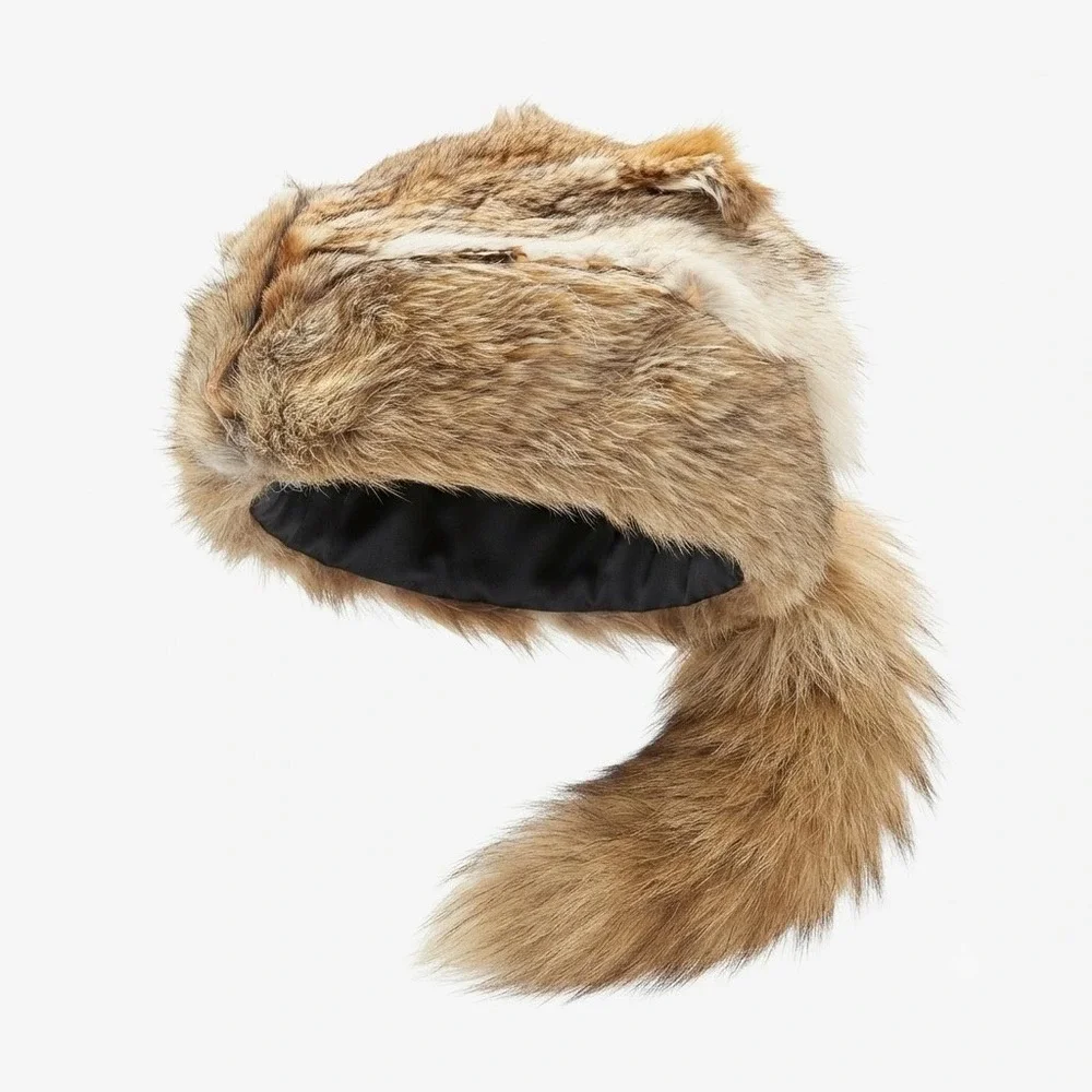 NEW Wyl E Coyote Youth Large Brown Faux Fur Face Cap Hat Tail Handmade USA